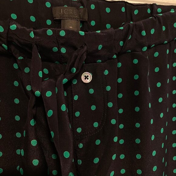 J.CREW Navy And Green Polka Dot Silk Pajama Style Elastic Waist Pant size XL - Picture 5 of 8